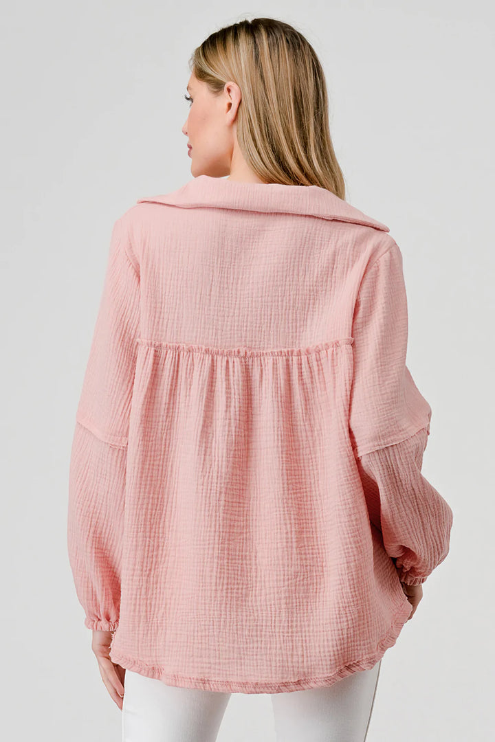 Pink Gauze Peasant Top