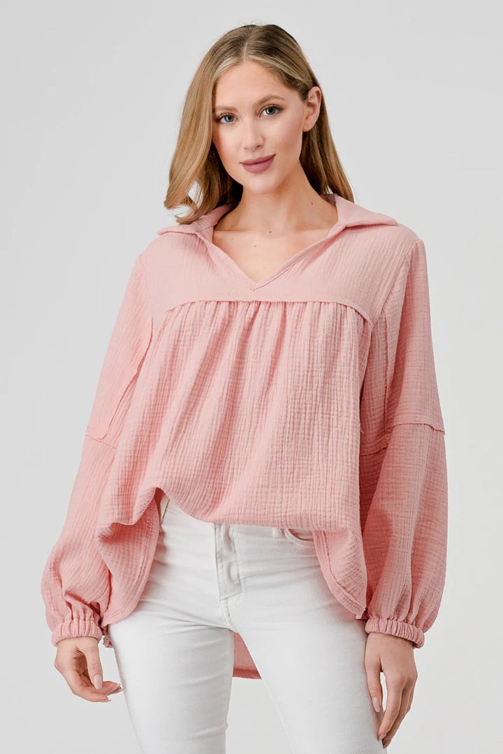 Pink Gauze Peasant Top