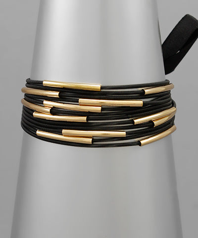 Black and Gold Tube Bar Spring Wire Bracelet Set