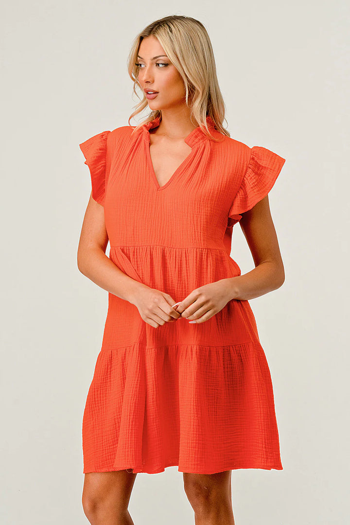 Gauze ruffle tier dress orange