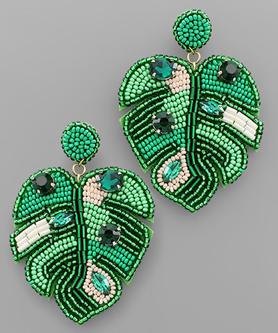 Bead Tropical Leaf Earrings