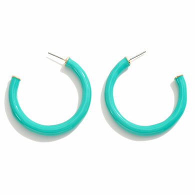 Turquoise enamel metal hoop earrings