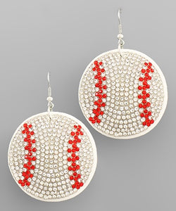 Baseball Red &  White Crystal Suede Earrings