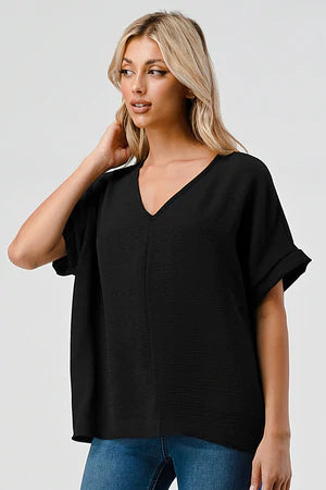 TAYLOR V-NECK TOP BLACK