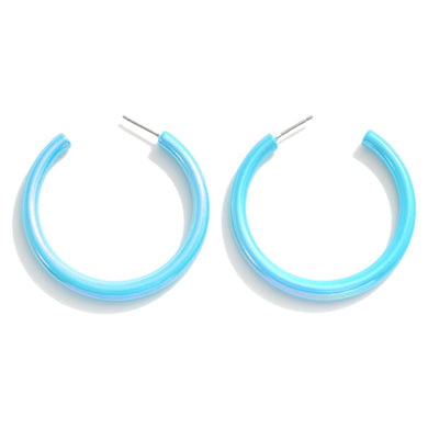 Blue iridescent hoop earrings