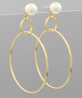 Gold and Pearl Circle Link Earrings