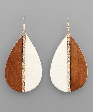 Wood and Leather Teardrop Earrings