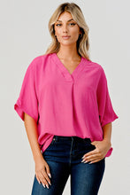 Load image into Gallery viewer, Hot Pink Pleated V-Neck Top