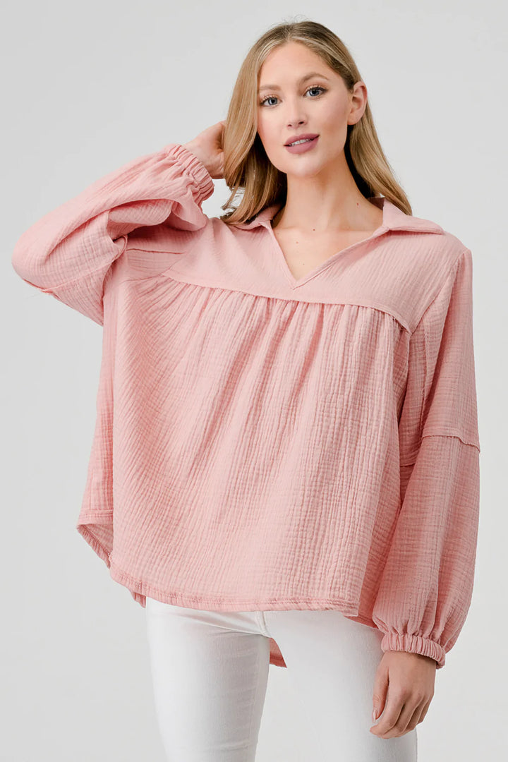 Pink Gauze Peasant Top