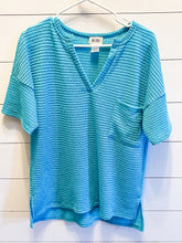 Load image into Gallery viewer, Popcorn waffle top with front pocket in aqua mint