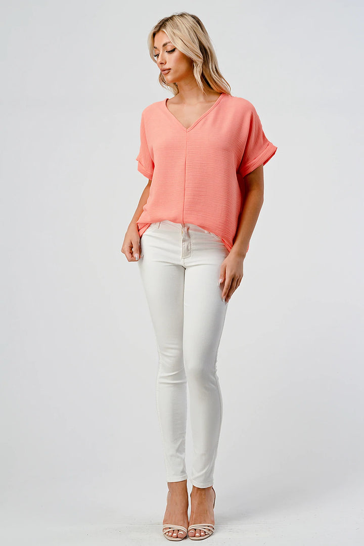 Coral V-neck Top