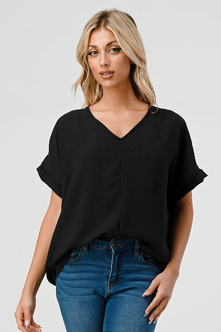 TAYLOR V-NECK TOP BLACK