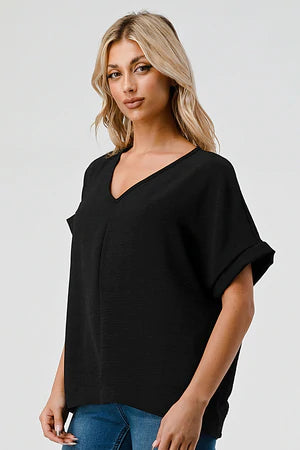 TAYLOR V-NECK TOP BLACK