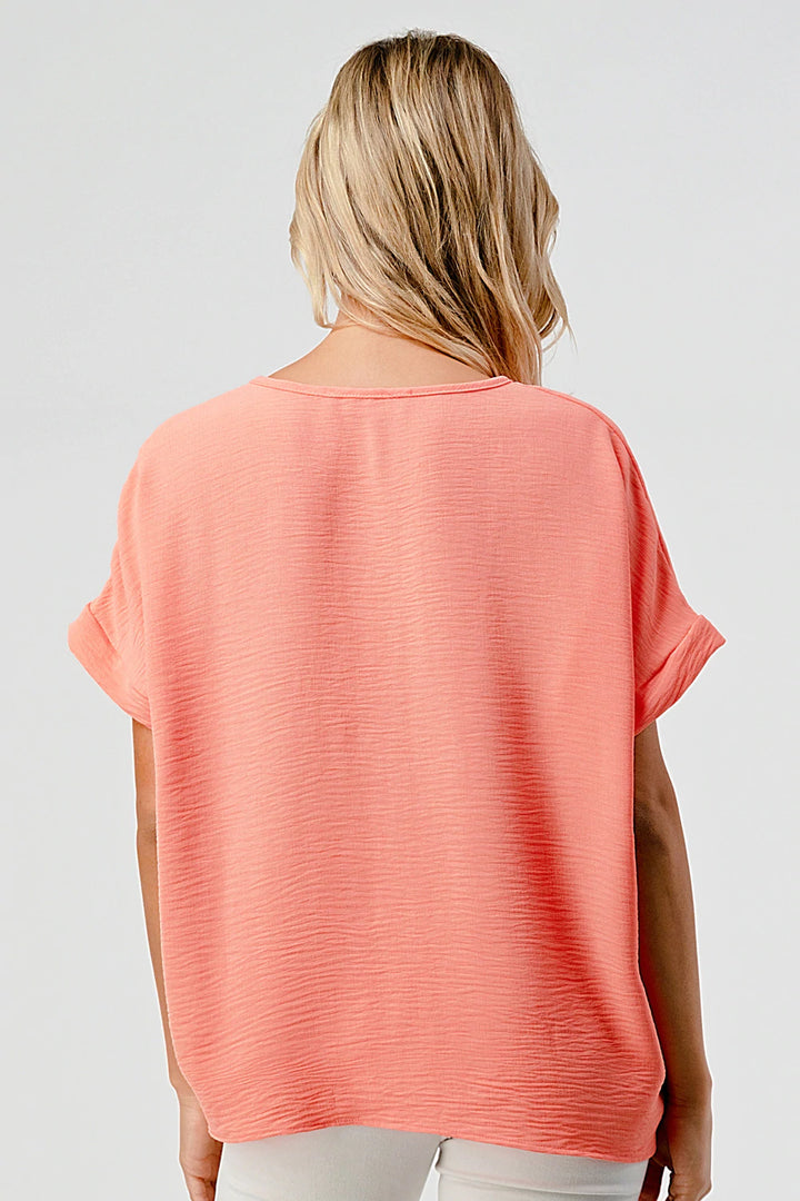 Coral V-neck Top