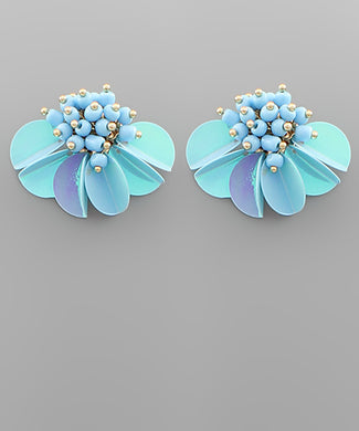 Blue Sequin Half Flower Earrings
