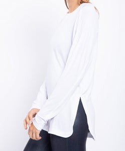 Mono B longline pullover with curved hem white – Robinsnestal