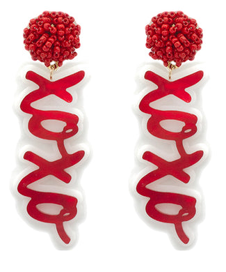 Red PomPom & XOXO Earrings