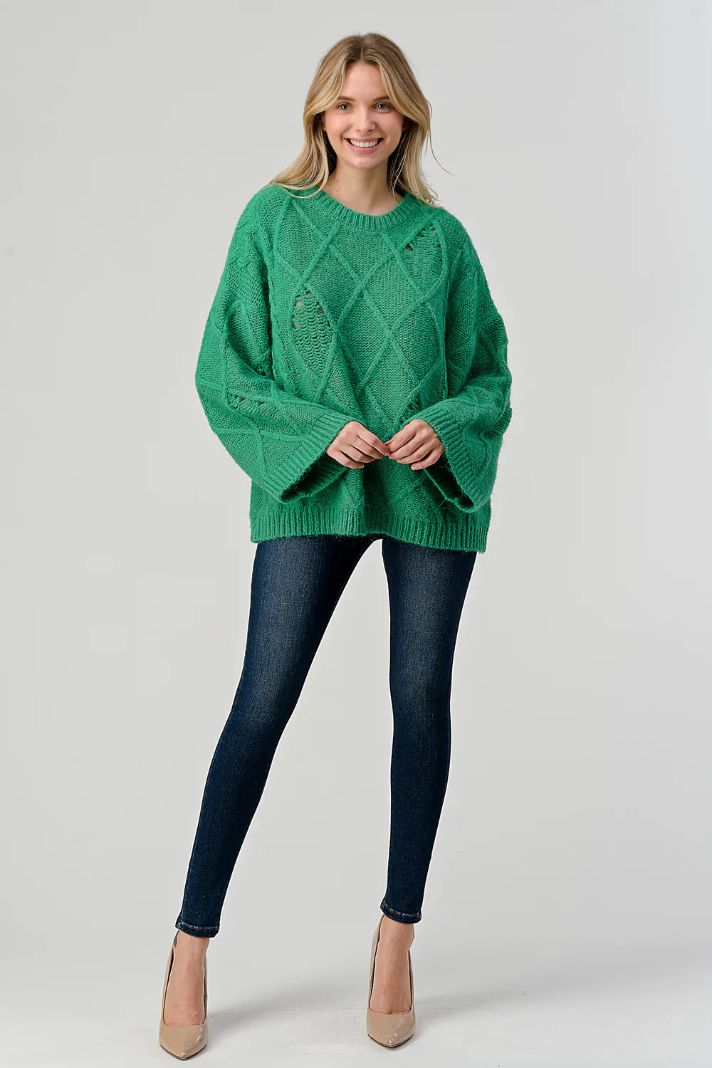 Kelly green sales cable knit sweater