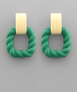 Green TwoTone Rope Square Earrings