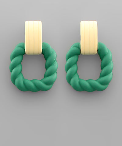 Green TwoTone Rope Square Earrings