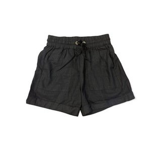 Linen drawstring elastic waist shorts black