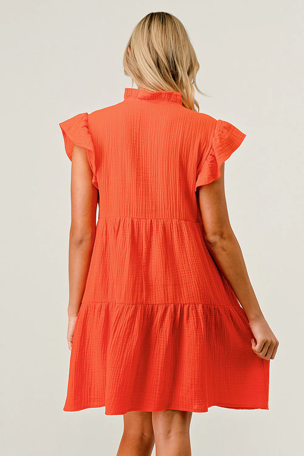 Gauze ruffle tier dress orange