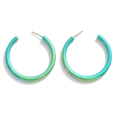 Green iridescent hoop earrings
