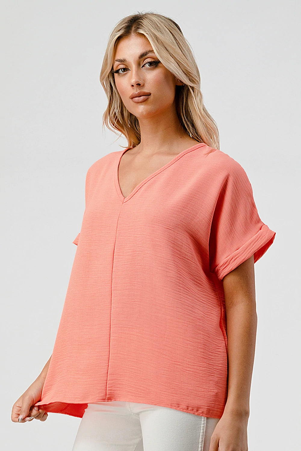 Coral V-neck Top