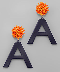 Orange and blue letter A earrings