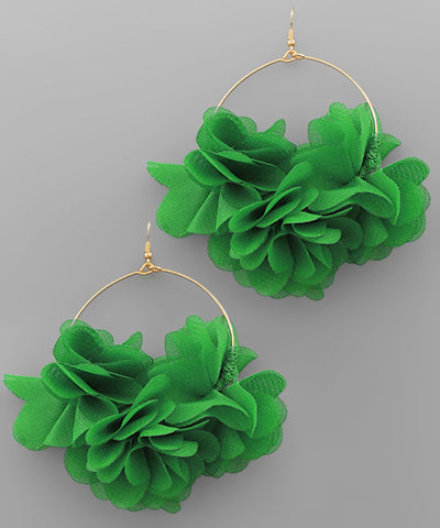 Green Wrapped Flower Wire Earrings