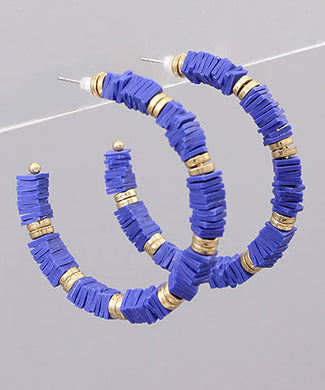 Blue Square Bead Circle Hoops